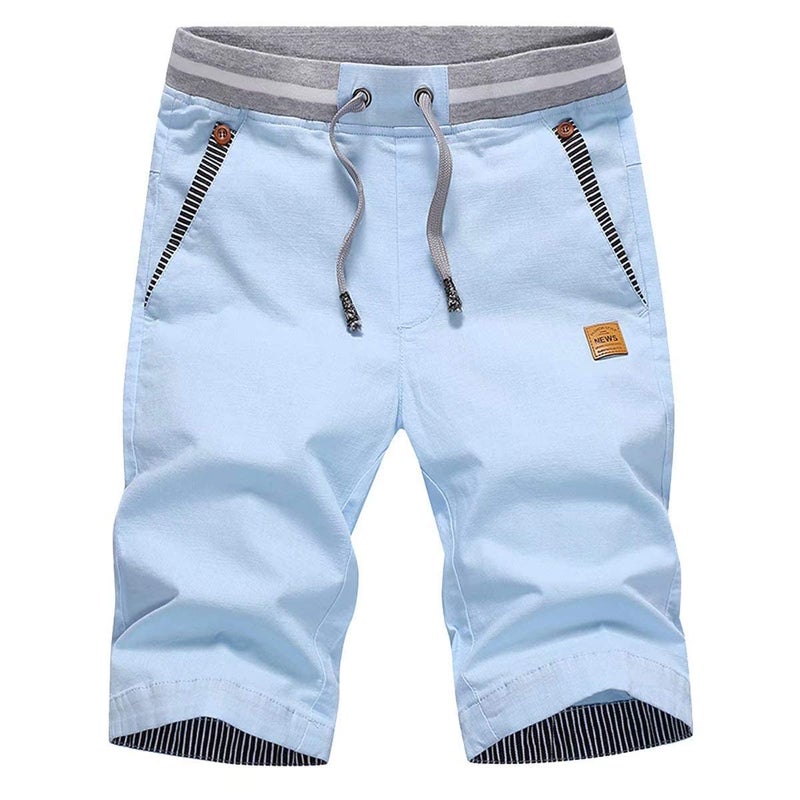 Tansozer Men's Shorts Casual Classic Fit Drawstring Summer Beach Shorts with Elastic Waist and Pockets (Sky Blue, X-Large) - Image 1